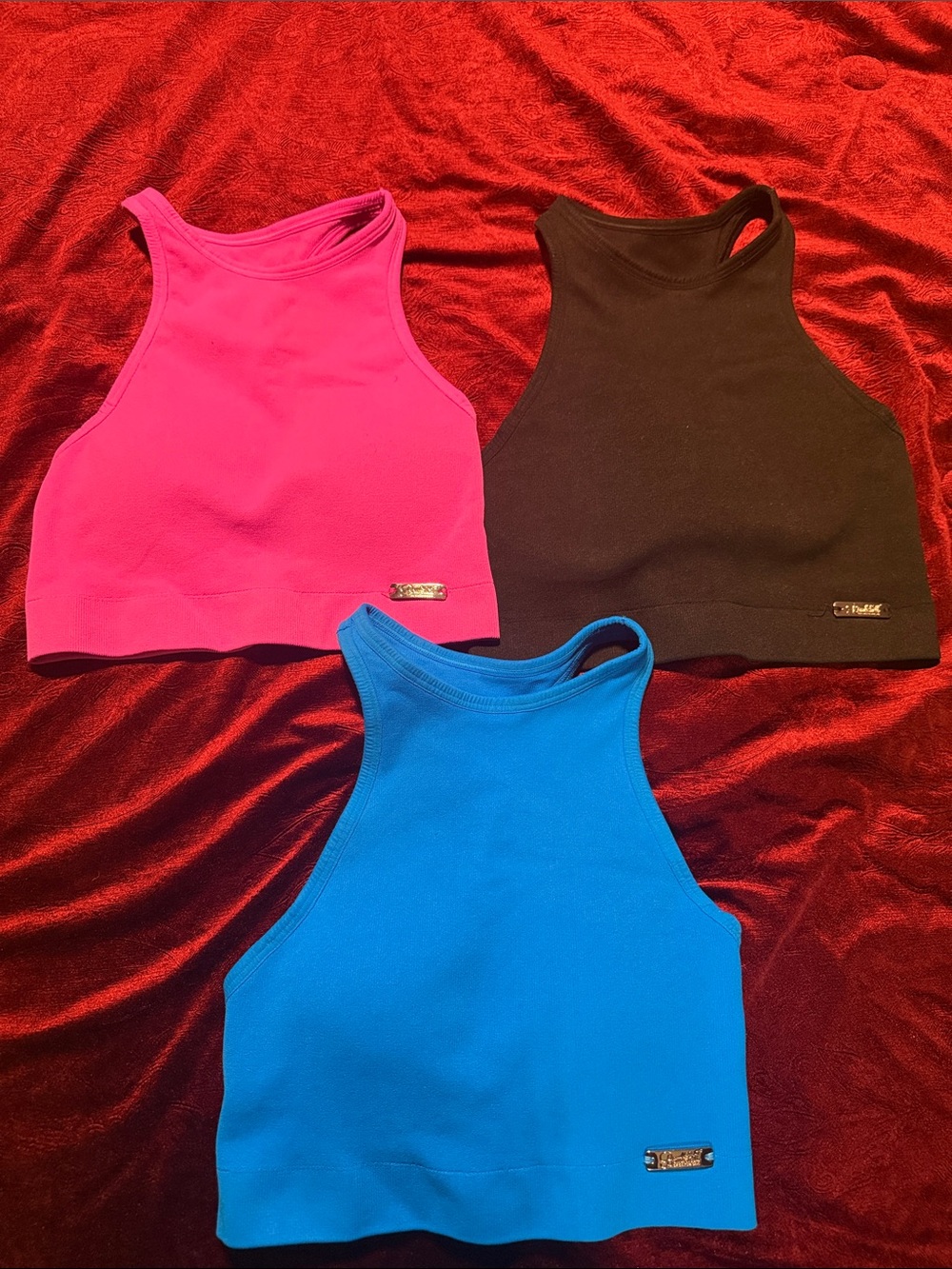 Bombshell sportswear Women’s Ribbed Cropped Tank Top - Pink, Black, Blue